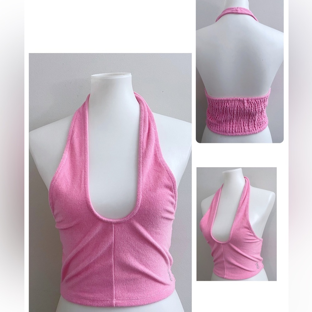 Juicy Couture Pink Halter Crop top Jeweled Juicy Logo